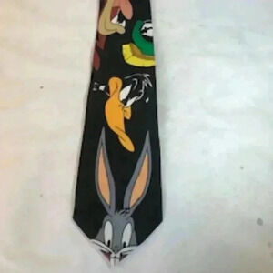 Vintage Looney Tunes Cartoon Mania Tie‎ Necktie Multi Characters Warner Brothers